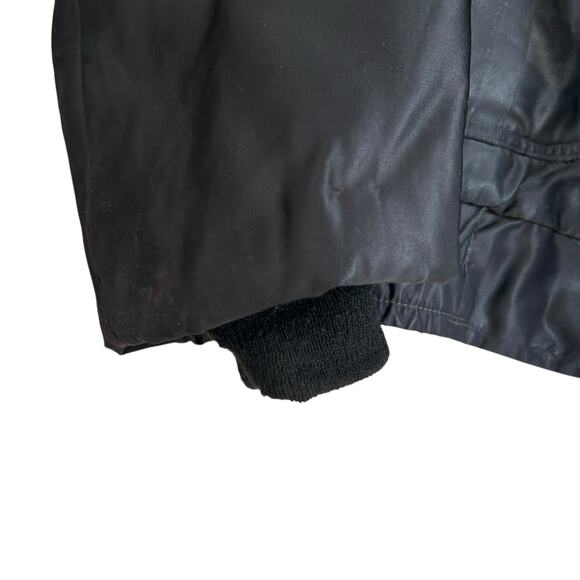 Vintage Black Twill Bomber Coat Mens Sz XL Nylon Faux Fur Collar Police Jacket - Picture 14 of 16